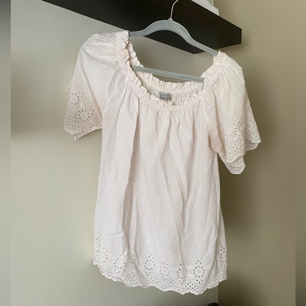 World Market White Cream Eyelet Women Top Size S/M